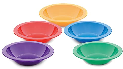 Harfield Multicoloured Bowl Set of 5 - Cereal, Dessert, Soup Bowls 17.3cm Narrow Rimmed Reusable Virtually Unbreakable Polycarbonate