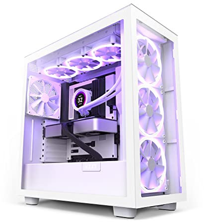 NZXT H7 Elite - CM-H71EW-01 - ATX Mid Tower PC Gaming Case - Front I/O USB Type-C Port - Quick-Release Tempered Glass Side Panel - Vertical GPU Mount - Integrated RGB Lighting - White