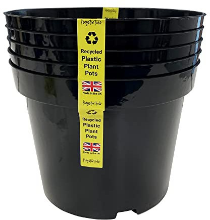 Kingston Tools Premium Recycled Plastic Garden Planter Pot – Heavy Duty Plant Flower Pots – Indoor Outdoor Home Décor Gardening Planters – Capacity: 10L, Black – Pack of 5