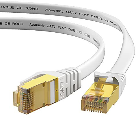 Aouensly CAT 7 Ethernet kabel 5m, Hochgeschwindigkeits Gigabit RJ45 Flach 10Gbps 600MHz Patchkabel Abgeschirmt, weißes LAN-Netzwerk Internetkabel Kompatibel für Switch, Router, Modem,PC, Laptop