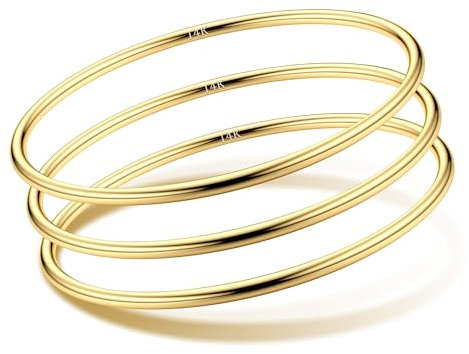 Morfetto 14K Gold Überzug Armreifen für Damen Armreif Set Edelstahl Stapelbares glänzendes 3 mm Dicke dünnes Rundes Armreif G-Durchmesser 2.5inch