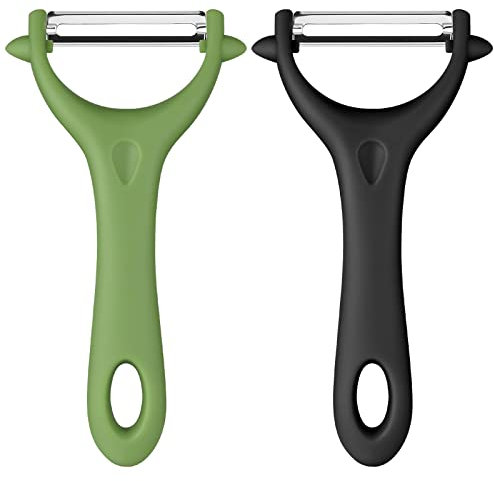AUAUY 2pz Pelapatate Universale, Pela Verdure, Sbucciatore Manuale, Pelapatate Girevole, Lame Affilate in Acciaio Inossidabile, Sbucciatore Impugnatura Ergonomica per Frutta e Verdura（Nero, Verde）