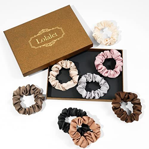 Lolalet Hair Scrunchies Satin Scrunchies for Women, Soft Hair Ties Scrunchy Cute Ponytail Holder Hair Accessories with Elastic Hair Bands for Girls Thick Thin Curly Hair -8 Pack, Style A