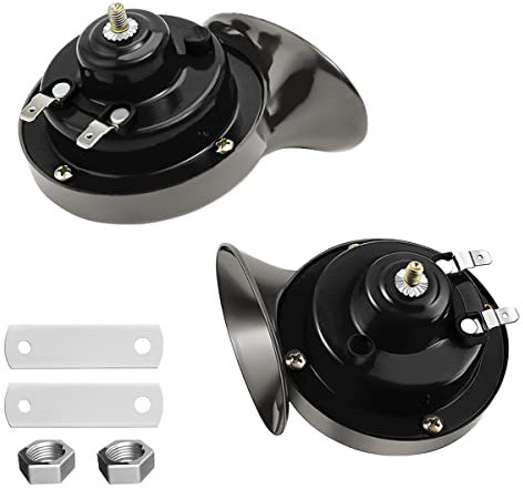 CGEAMDY 300DB Super Loud Train Horns, 2PCS 12V Waterproof Air Horns Replacement Kit, Car Air Electric Snail Double Horn, Universal Auto Accessories for Car, Motorcycle, Truck, Bike, Boat(Black)