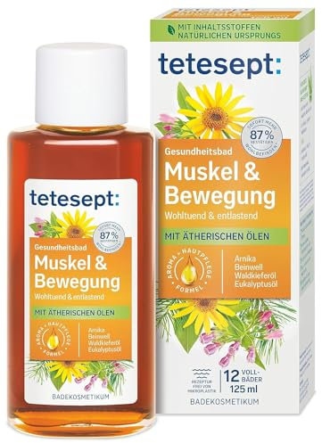 tetesept Muskel & Bewegung Bad – 1 x 125 ml – Gesundheitsbad für Entspannung & Lockerung mit 4 ätherischen Ölen – Wohltuender Badezusatz durchwärmt und entlastet
