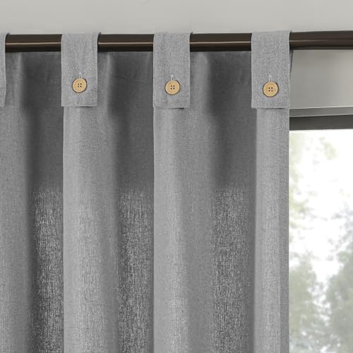 Archaeo Cotton Blend Button Tab Top Curtain, 40 x 84, Gray