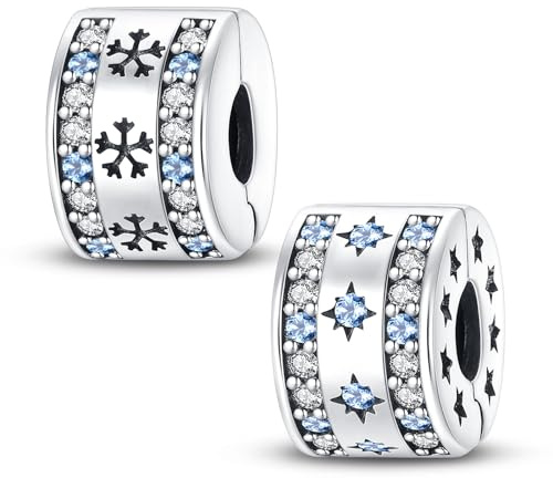 Micoo 925 Plata Esterlina Charm Clip: 2 Piezas Cristal Zirkonia Brillante – Compatible con Pulseras Europeas, Regalo Doble para Madres, Parejas y Hermanas en Festividades