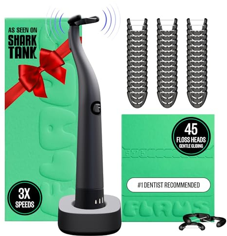 FLAUS Hilo dental eléctrico (deslizamiento suave) – Shark Tank + Lista de Oprah – Alternativa al hilo dental – Removedor de placa dental para adultos – Fácil vibración Power Flossing – Goma de mascar