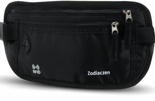 ZodiacZen Reise Bauchtasche Flach unter Kleidung - DIEBSTAHLSICHER mit RFID Schutz - Flache Bauchtasche Diebstahlsicher - Reise Geldgürtel - Reise Bauchtasche Diebstahlsicher für Damen und Herren