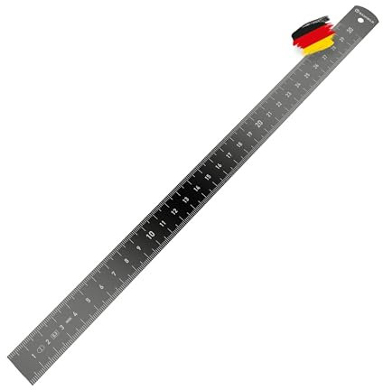 BAUHELD® Metall-Lineal 300mm [EG-1] - Maßstab mit Messskala in INCH und CM [Made in Germany] - Robustes Anreiß-Lineal aus eloxiertem Aluminium - 30 cm mit praktischer Aufhängelochung - Schwarz