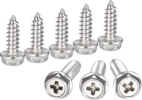 QUARKZMAN Vis autotaraudeuses à Tête Hexagonale, M5 x 16mm en Acier inoxydable 304 Vis à Tôle à Bride Hexagonale 10pcs