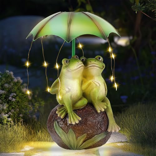 Wowlela Statue de Jardin en Forme de Grenouille Solaire, Figurine Grenouille Résine Étanche avec Lumières LED à énergie Solaire, Statue Jardin Exterieur pour Terrasse Cour Pelouse Décorations