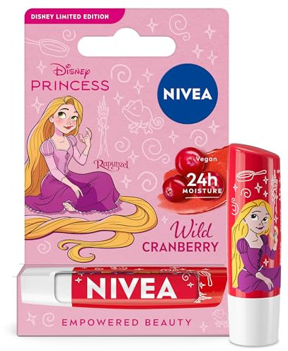 NIVEA Disney Princess Rapunzel Limited Edition Wild Cranberry Lip Balm (4.8g), Unique Disney Princess Inspired Lip Balm for Kids, Contains Moisturising Shea Butter for 24 Hour Moisture