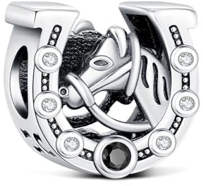 KEQ Pulseras Charms Plata de Ley 925 Abalorios Charms Colgantes de Animales de amor familiar Cuentas Compatible con Pulsera Europeo Charms para Mujer (herradura de oro)