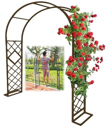 AJTXCSFOQL Arco de Jardín 300 140 220 180 260 340 cm Arcos Metal con Base para Interior Exterior, Enrejado Pérgolas Robusta, Soporte para Rosales y Enredaderas(Brown)