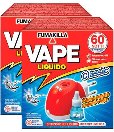 Vape Electric Diffuser with Liquid Refill Classic 60 Nights Insecticide Common Mosquitoes Tiger and Flies Medical Surgical Device – 2 Packs