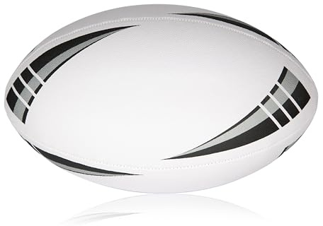 Ballon de rugby taille 5 en cuir synthétique, plusieurs couleurs, 24,5 cm (blanc et argent)