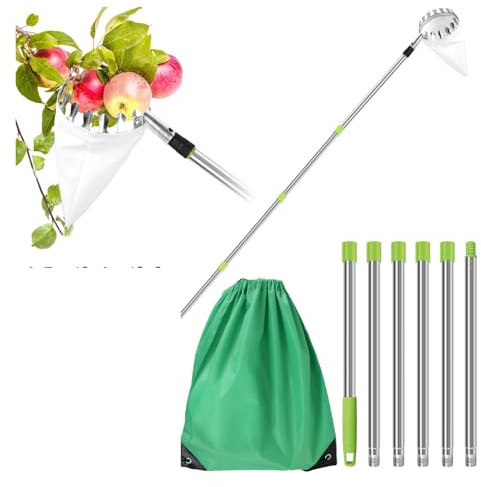 RRYPBOVG Pinza Telescopica Raccoglitore di Frutta da 3,2 m, in Metallo, for Giardinaggio, frutteto, con Borsa portaoggetti(1.5M)
