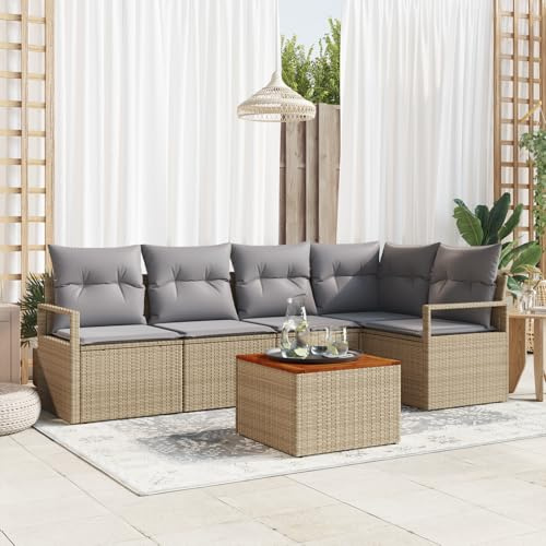 WEMYUFURN Set di 6 divani da giardino in rattan resistente alle intemperie con gruppi di seduta modulari, comodi per fino a 5 persone, mobili da esterno per terrazza e balcone