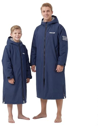Owntop Cappotto avvolgente impermeabile per adulti e bambini – Cappotto con cappuccio antivento con fodera in pile Sherpa | toppa personalizzata in | cappotto termico oversize per nuoto surf spiaggia