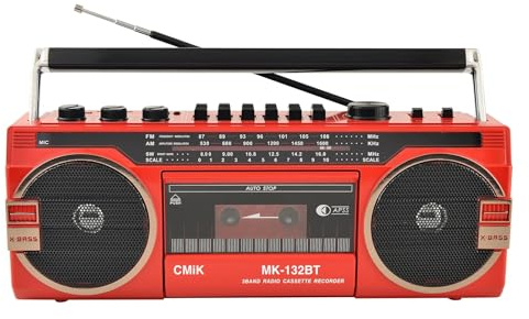 Bärbar boombox med CD, tejp, Bluetooth och AM/FM-radio för retromusik och familjesammankomster