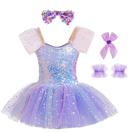 Lito Angels Robe de Ballet Tutu Fille, Justaucorps à Sequins, Tenue de Danse Classique, Rose/Violet, 2-12 Ans