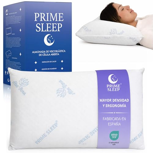 PRIME SLEEP - Almohada Viscoelástica 70 cm Alta Densidad 51kg/m³ Aloe Vera| Núcleo Viscoelástico Célula Abierta Transpirable | Firmeza Media-Alta | Soporte Estable