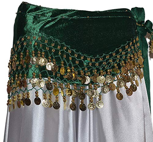Magdans Münthandduk höftduk Belly Dance magdance magrygg HIP Scarf karneval XXL, Mörkgrön, XXL