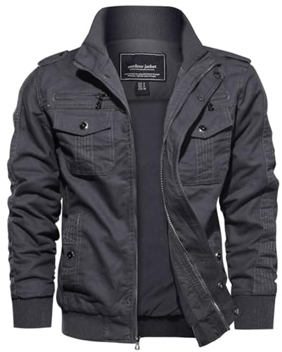EKLENTSON Men's Jacket Motorcycle Zipper Cargo Jacket Outdoor Warm Cycling Fishing Windproof Coat,Grey,S