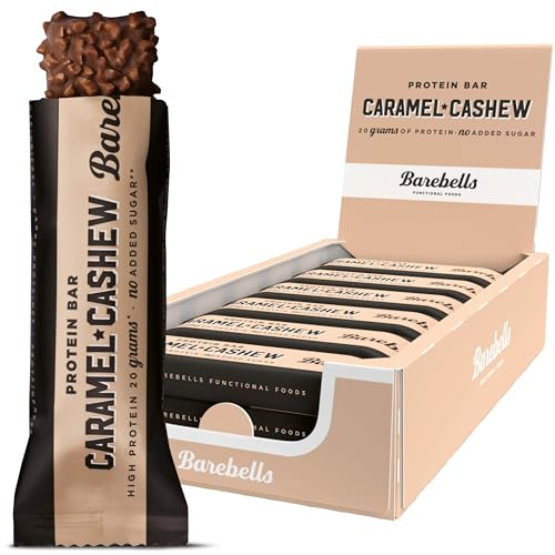 Barebells Proteinriegel – köstliche Eiweißriegel mit Schokolade – zuckerarm, 20 Gramm Protein, ohne Palmöl – Caramel Cashew, 12 x 55gr