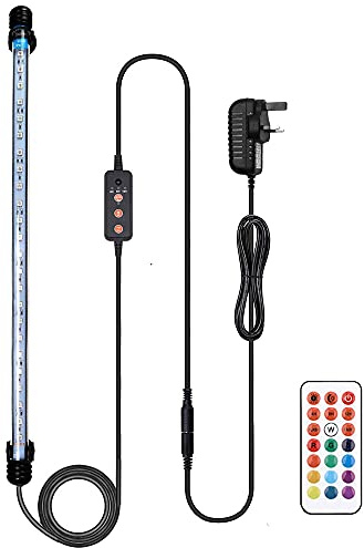 VARMHUS LED akvariebelysning, akvarielampa vit och blå färgskiftande dränkbar akvarium lampa med liten enkel akvariumtimer för soluppgång och solnedgång (48 cm, RGB)