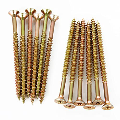 GOYADA 200 Pcs Wood Screws 5mm x 80mm Gold, Large Wood Screws External, Long Wood Pozidrive Decking Screws Assortment For Wood, Chipboard, Home DIY Constructing Repair