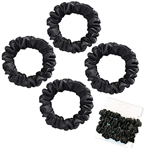 Olakin Coletero de Seda para Pelo [4PCS], para el Cabello Scrunchies Velvet Elástico Bandas, Elástico Gomas de Pelo Para Mujeres Niñas Accesorios, Scrunchies para moños trenzas(Negro)
