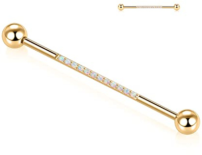 Gioielli per Piercing Industriale in Acciaio Chirurgico 14G Bilanciere Industriale 38mm Lungo Barra Scaffold Barra Industriale con Zirconi Cubici Pavé Orecchino per Cartilagine Bilanciere Helix per