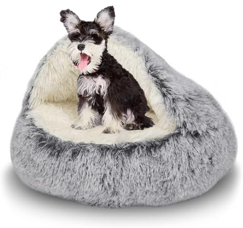 Kongming Hundebett Grosse Hunde Waschbar Rund 65×65cm Halbgeschlossenes Hundeloch,Hundebett Mittelgroße Hunde Flauschig XXL,Donut Hundebett Groß Passend für Labrador,Hunter Hundebett(Grau)