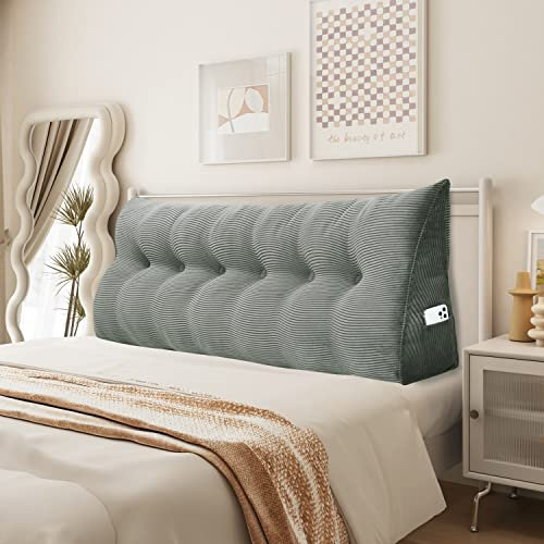 Johnear Keilkissen Lesekissen für Bett und Sofa Lehnenkissen, Rückenkissen Kopfteil Bett Rückenlehne Großes Dreieckiges Lendenkissen （Grau, 180cm）