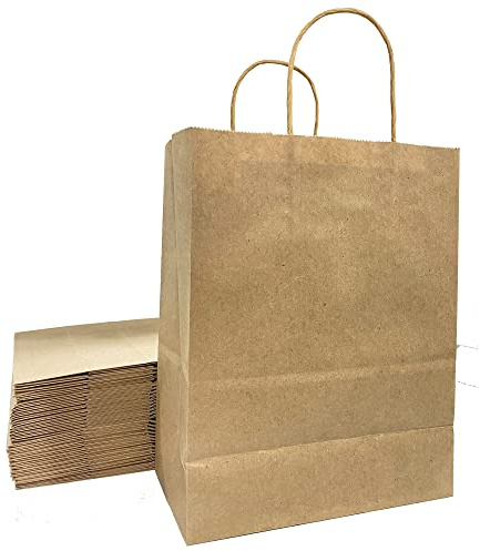 30 bruna papperspåsar presentpåsar, matväskor med starka handtag papperspåsar – 20 x 10 x 27 cm (L x B x H)