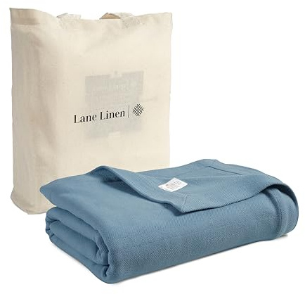 LANE LINEN King Size Blanket for Bed - 100% Cotton, Medium Weight, Soft & Cozy Bed Blanket Herringbone Weave - Ideal for Luxury Master Beds, Guest Bedrooms, Couples - Oeko-TEX Certified - Light Blue