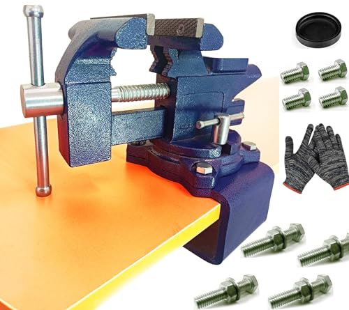 MYTEC 2-In-1 Work Bench Vise, Upgraded Multi-Purpose Table Vice, Universal Rotate 270°Work Clamp-On Vise, 4.5 blue