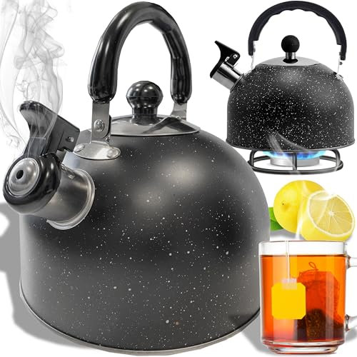 Retoo Wasserkocher Wasserkessel Induktion 1.5L, Teekessel für Induktion Schwarz Edelstahl Pfeifkessel Tea Kettle mit Griff für GlasKeramikherd, Gas für Alle Herdarten Elektroherd für Tee Kaffee