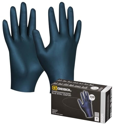 Gebol Blue Nitril Comfort (100 Stück) - Einweghandschuhe aus Nitril, Latexfrei, Lebensmittelverarbeitung & Werkstatt, Texturierte Fingerspitzen, für Herren, XL (Gr. 10)