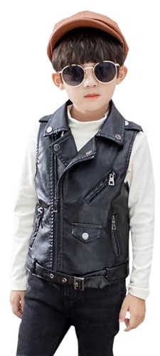 SywzX&xfybz Children Faux Leather Motorcycle Vests Boys Jacket Black