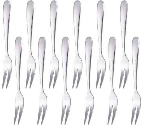Crab Mini Stainless Steel Forks,Mafier 2 Prong Tasting Appetizer Forks Portable Cocktail Dessert Salad Seafood Fruit Forks for Party Travel,5.51 Inches (Set of 12)