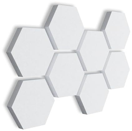 SILENT4® Hexagon Lot de 8 absorbeurs acoustiques muraux en non-tissé - Montage adhésif - Image acoustique blanche - Meilleur son grâce aux panneaux acoustiques pour le bureau, le bureau à domicile et
