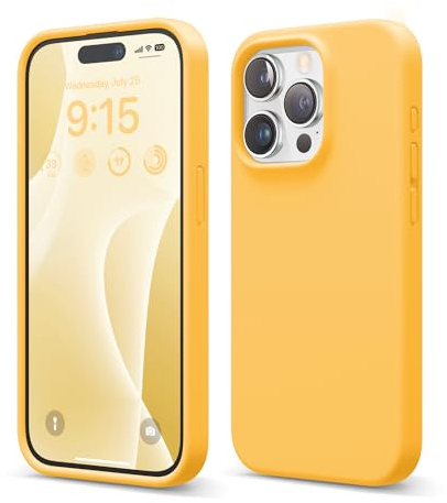 elago Liquid Silicone Case Compatible with iPhone 15 Pro Case, Premium Silicone, Full Body Protective Cover [4 Layer Shockproof Structure], Anti-Scratch Soft Microfiber Lining (Sunshine)