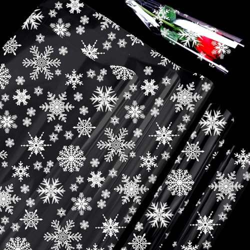 Julomslagspapper – ADQUATOR 5 m x 80 cm vit snöflinga korg inslagning cellofanpapper, klar presentförpackning för jul och julklapp present fest förpackning (vikt i hälften)