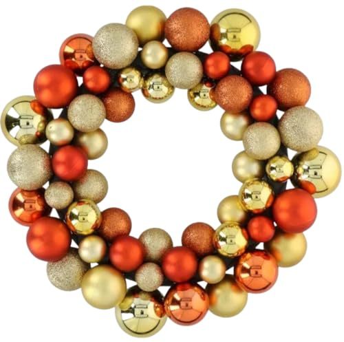 Ghirlanda natalizia da 36 cm, in salice, con 55 palline di Natale, decorazione natalizia vuota all'esterno o all'interno, in plastica, per porta