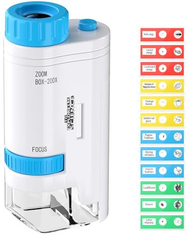 GlasFlength Minimicroscopio de Bolsillo para niños y Adultos, 60 x 120 microscopio de Mano portátil con portaobjetos, Ideal para la Escuela y Mini Pruebas