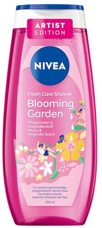 NIVEA Blooming Garden Artist Edition Duschgel, pH-hautneutrale Pflegedusche mit Vitamin C & E, Duschbad mit dem Duft von Pfingstrosen und Magnolien (250 ml)