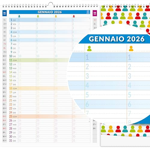Calendario Famiglia 2026 da Muro a 4 Colonne - Per una Pianificazione precisa per tutta la famiglia - in Carta Ecosostenibile - Dimensioni 30x42